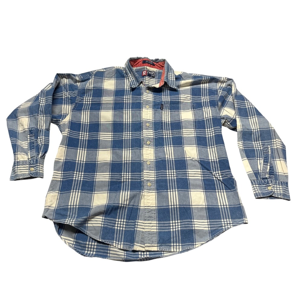 Chaps Ralph Lauren Button Down Shirt Mens XL Blue Plaid Long Sleeve Vintage 90s‎